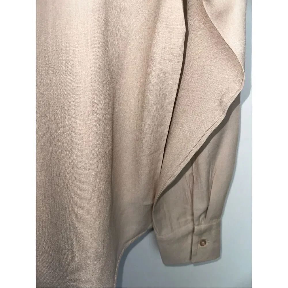 beige linen button up shirt long sleeve
